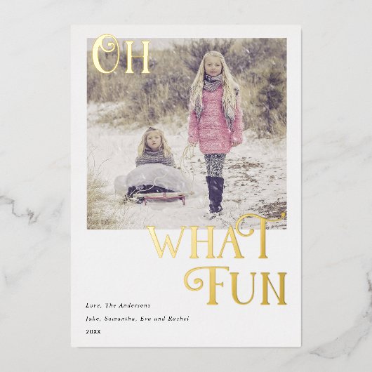 ああ何おもしろい金箔ホワイトクリスマスフォト 箔シーズンカード (正面)