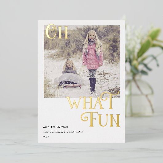 ああ何おもしろい金箔ホワイトクリスマスフォト 箔シーズンカード (立ち正面)