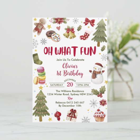 ああ何おもしろい雪だるまクリスマスバースデーパーティー 招待状 (スタンド正面)