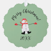 ああ何おもしろい雪だるまセージ緑 オーナメントカード (裏面)