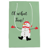 ああ何おもしろい雪だるまセージ緑 ミディアムペーパーバッグ (正面)