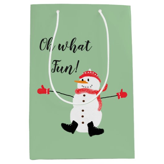 ああ何おもしろい雪だるまセージ緑 ミディアムペーパーバッグ (正面)