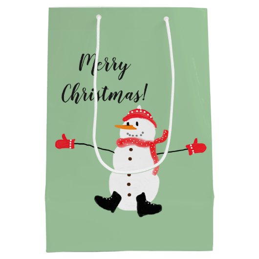 ああ何おもしろい雪だるまセージ緑 ミディアムペーパーバッグ (裏面)