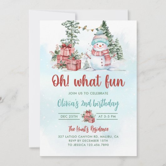 ああ何おもしろい雪だるま誕生会 招待状 (正面)