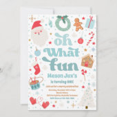 ああ何おもしろい青と赤のクリスマス誕生日パーティー 招待状 (正面)