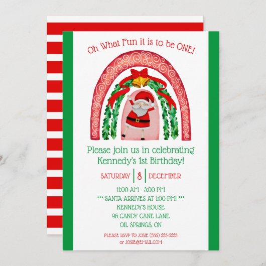 ああ何おもしろい1人なんだろう!サンタファースト誕生日 招待状 (正面/裏面)