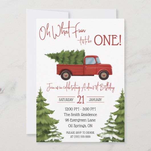 ああ何おもしろい1人なんだろう!赤いピックアップトラック 招待状 (正面)