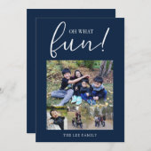 ああ何おもしろい5フォトコラージュネイビーブルークリスマス シーズンカード (正面/裏面)