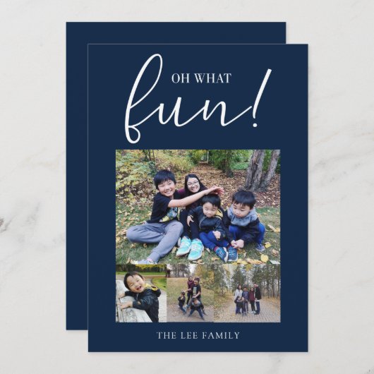 ああ何おもしろい5フォトコラージュネイビーブルークリスマス シーズンカード (正面/裏面)
