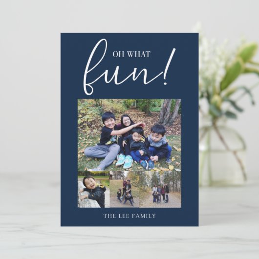 ああ何おもしろい5フォトコラージュネイビーブルークリスマス シーズンカード (スタンド正面)