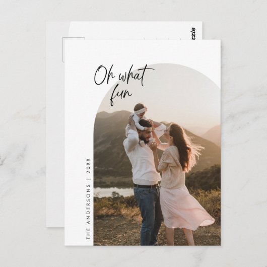 ああ何おもしろい、家族写真、アーチのフレームのグリーティング ポストカード (正面/裏面)