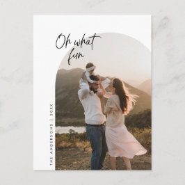 ああ何おもしろい、家族写真、アーチのフレームのグリーティング ポストカード