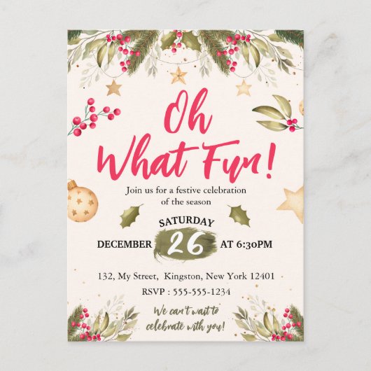 ああ何おもしろい！水色と自然クリスマスパーティー インビテーションポストカード (正面)