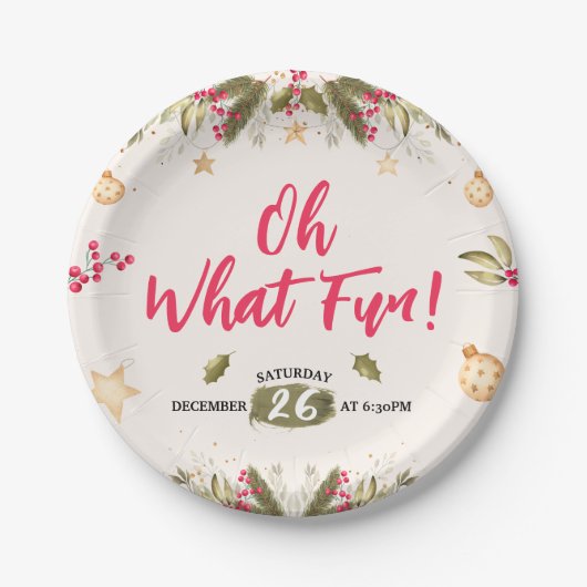 ああ何おもしろい!水色と自然クリスマスパーティー ペーパープレート (正面)