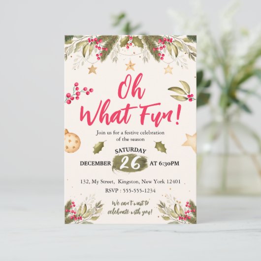 ああ何おもしろい！水色と自然クリスマスパーティー 招待状 (スタンド正面)