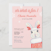 ああ何がおもしろいピンク最初の1歳の誕生日 招待状 (正面)