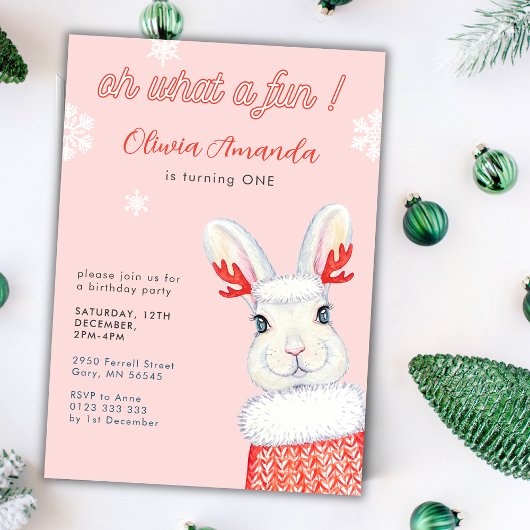 ああ何がおもしろいピンク最初の1歳の誕生日 招待状