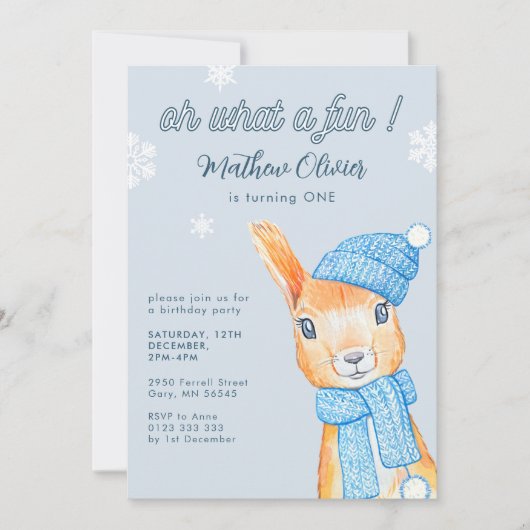 ああ何ておもしろい冬の最初の誕生日 招待状 (正面)