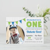 ああ何のおもしろいのワンブルーグリーン最初の誕生日 招待状 (スタンド正面)