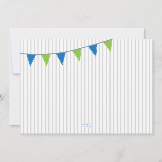 ああ何のおもしろいのワンブルーグリーン最初の誕生日 招待状 (裏面)