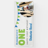 ああ何のおもしろいのワンブルーグリーン最初の誕生日 横断幕 (縦)