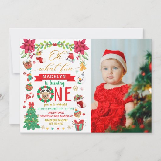 ああ何のおもしろいの1つのクリスマスフォト誕生日 招待状 (正面)
