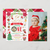 ああ何のおもしろいの1つのクリスマスフォト誕生日 招待状 (正面/裏面)