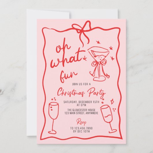 ああ何のおもしろいハンドドローパーティーピンク赤 招待状 (正面)