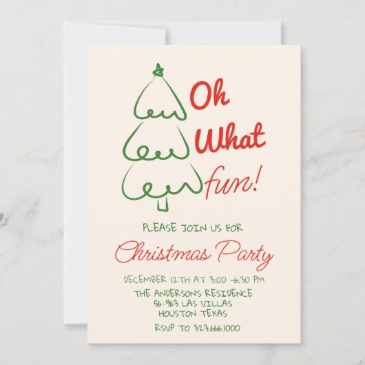 ああ何のおもしろいハンドドロー緑のクリスマスツリーパーティー 招待状 (正面)