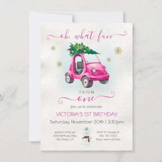 ああ何のおもしろい一つのおもちゃ車のクリスマス誕生日 招待状 (正面)