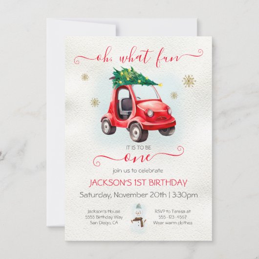 ああ何のおもしろい一つのおもちゃ車のクリスマス誕生日 招待状 (正面)
