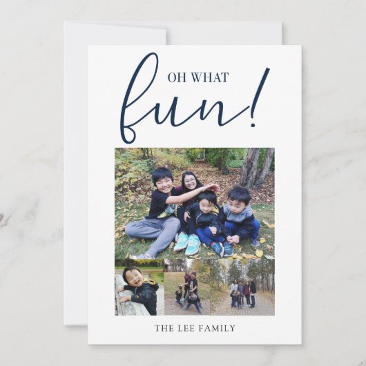 ああ何のおもしろい5写真コラージュ海軍ブルークリスマス シーズンカード (正面)