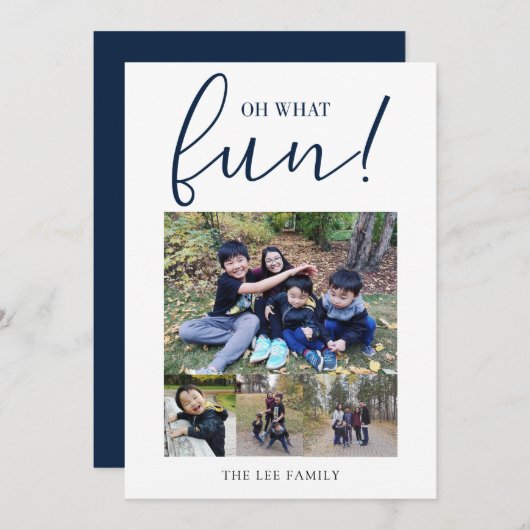 ああ何のおもしろい5写真コラージュ海軍ブルークリスマス シーズンカード (正面/裏面)