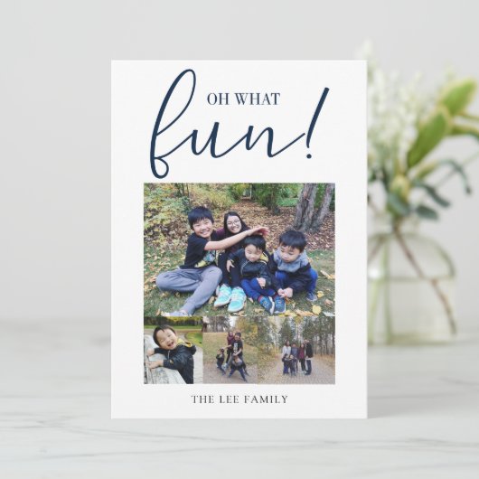 ああ何のおもしろい5写真コラージュ海軍ブルークリスマス シーズンカード (スタンド正面)