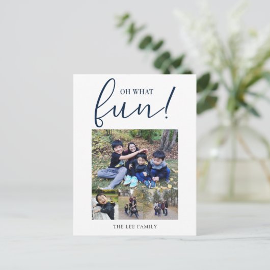 ああ何のおもしろい5写真コラージュ海軍ブルークリスマス シーズンポストカード (スタンド正面)