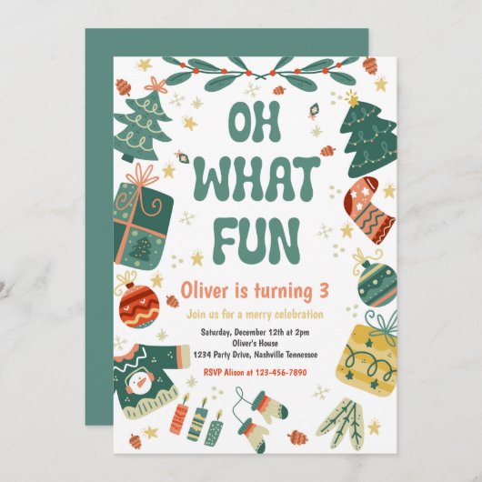 ああ何のおもしろい | クリスマスウィンターバースデーパーティー 招待状 (正面/裏面)