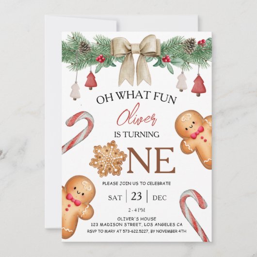 ああ何のおもしろい |クリスマス・クッキー1st誕生日 招待状 (正面)