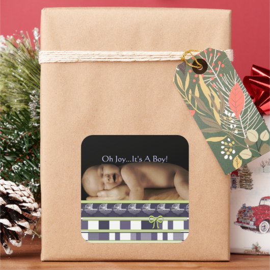 ああ喜び…男の子だ!あなたのベビー写真にシール スクエアシール (クリスマス)