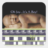 ああ喜び…男の子だ!あなたのベビー写真にシール スクエアシール (正面)