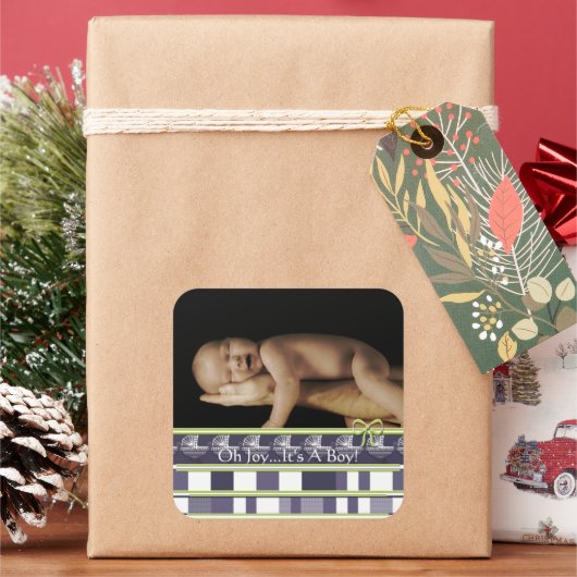 ああ喜び…男の子だ!あなたのベビー写真にシール スクエアシール (クリスマス)