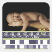 ああ喜び…男の子だ!あなたのベビー写真にシール スクエアシール (正面)