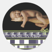 ああ喜び…男の子だ!ベビー写真 ラウンドシール (正面)
