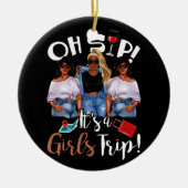 ああ園女子の旅おもしろいワインパーティーブラックウォーム セラミックオーナメント (正面)