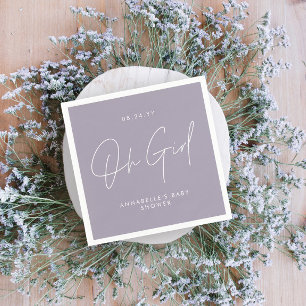 ああ女の子の赤ちゃんシャワースクリプト薄紫紫エレガント スタンダードカクテルナプキン