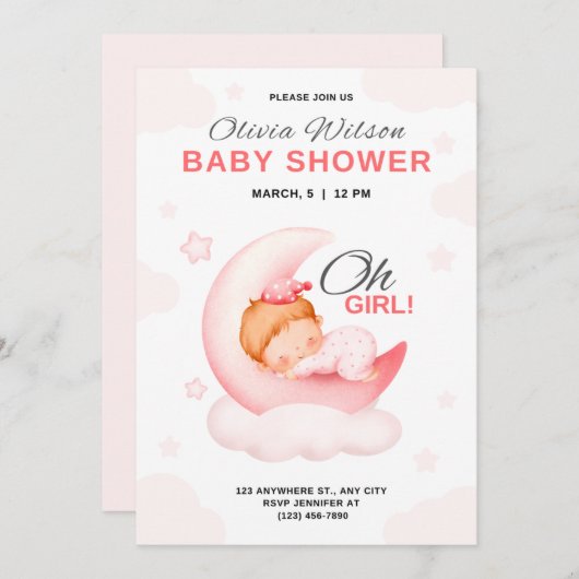 ああ女の子エレガントの女の子シャワー招待 招待状 (正面/裏面)