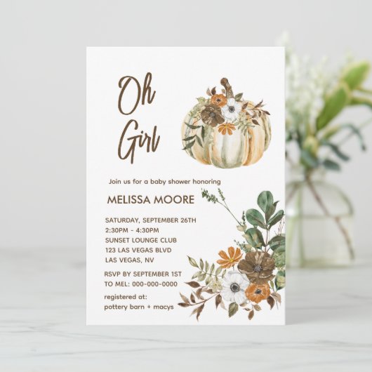 ああ女の子小さなカボチャは赤ちゃんシャワーの途中にある 招待状 (スタンド正面)