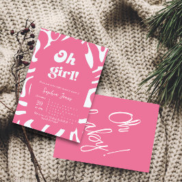 ああ女の子！バラピンク市松模様にクジンガム赤ちゃんシャワー 招待状