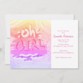 「ああ女の子」 |ホログラフピンクと金ゴールドガールシャワー 招待状 (正面)