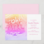 「ああ女の子」 |ホログラフピンクと金ゴールドガールシャワー 招待状 (正面/裏面)
