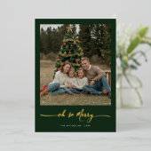 ああ家族メリー写真グリーンクリスマス金ゴールド 箔シーズンカード (立ち正面)